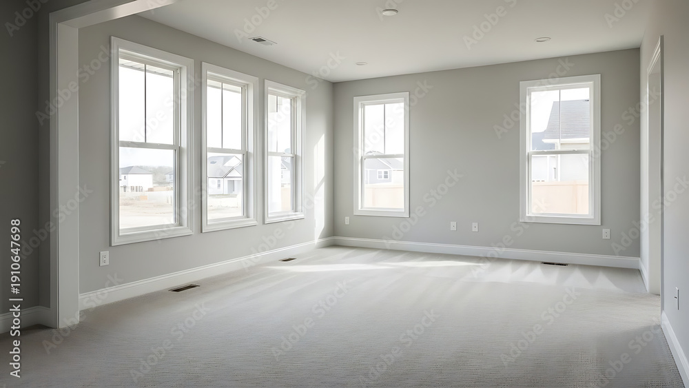 Fototapeta premium Bright and Spacious Room with Natural Light, Home Interior, Minimalist Design