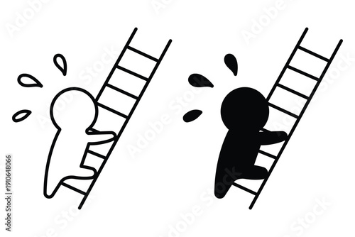 Person climbing a ladder icon. Man climbing icon set. Black filled and line vector illustration.