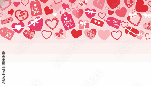 Valentine's Day themed graphic elements in various shades of red and pink.
