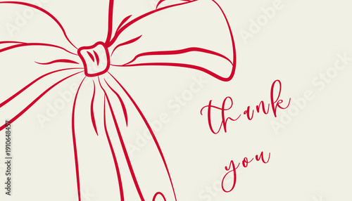 Vertical banner for Valentine's Day. Red bow drawn by hand with a pencil and the inscription thank you Romantic illustration.