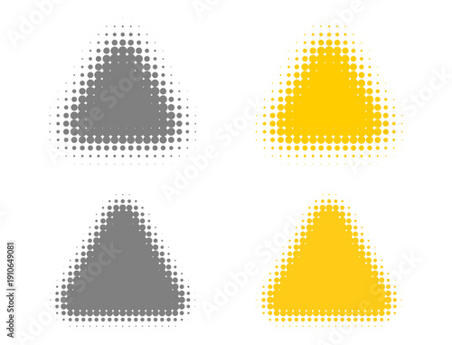 Rounded Triangle Warning Sign Halftone Dot Dotted Effect Cartoon Retro Comic Style Vector Illustration Set