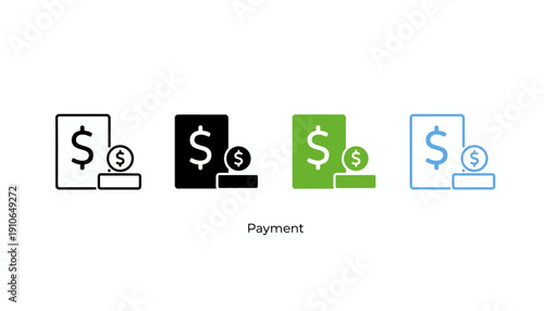 Dollar bill icon set in various colors and line styles for payment graphics.