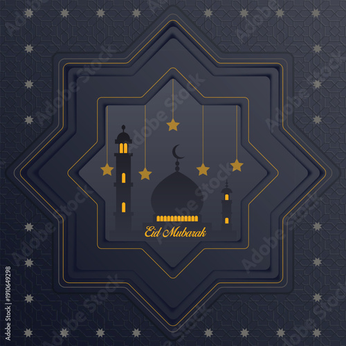 Elegant Eid Mubarak Greeting Card with Mosque Silhouette