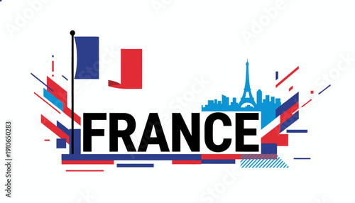 France graphic illustration with flag and Eiffel Tower.