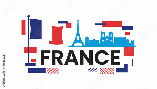 France travel graphic with Eiffel Tower and French flag elements.