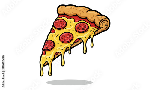 Cartoon Pizza Slice Dripping Cheese and Pepperoni Isolated Graphic