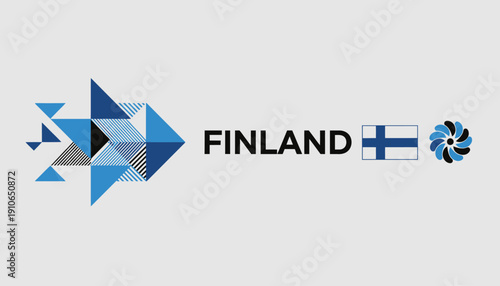 Finland logo emblem with geometric shapes and flag.