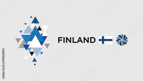 Finland logo design with geometric shapes and national flag elements.