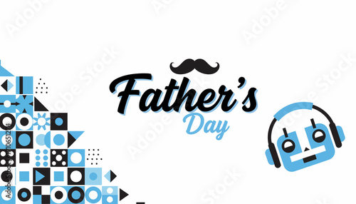 Father's Day Greeting with Mustache and Headphones Design Elements.
