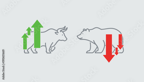 Bull and Bear Market Symbols with Arrows Indicating Market Trends.
