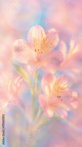 Dreamy close-up of pastel lilies with soft focus, creating a serene, ethereal vibe. Ideal for a calming, nature-themed video backdrop. Live mobile wallpaper.