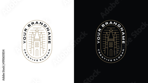 Fotografía Elegant Classic Line Art Castle Logo Design Illustration Vector Template for Mod