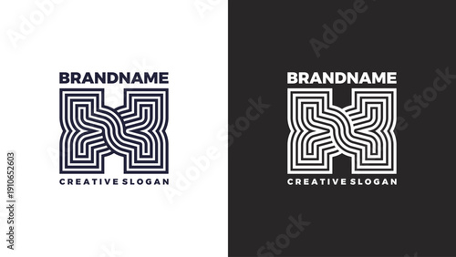 Futuristic Labyrinth Style Letter H or N Monogram Logo Vector Element with Black and White Background