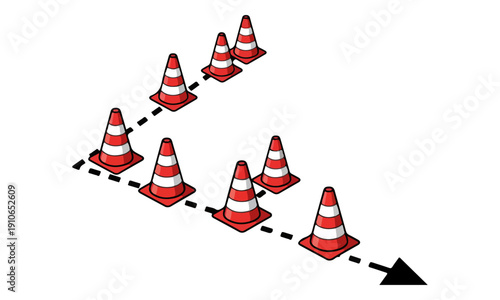 Slalom Course Traffic Cones Path with Arrow Vector Illustration