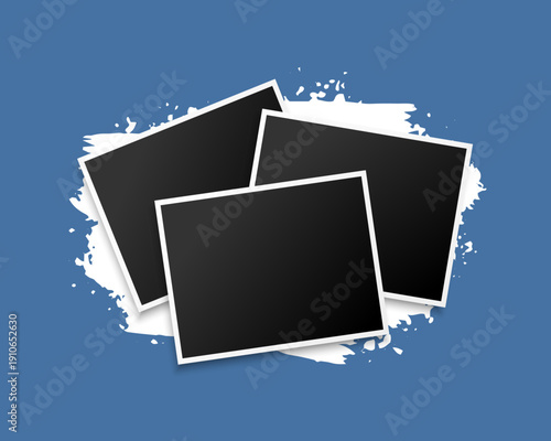 three stacked photo frames on grunge background design