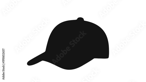 Vector illustration of black silhouette of a baseball cap icon, simple graphic design element for headwear or sports apparel branding on a transparent background