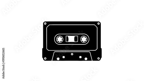 Vector illustration of black silhouette of an audio cassette tape, on a transparent background
