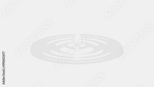 Vector illustration of minimalist graphic of a single drop creating ripples on a white surface, abstract water effect on a transparent background