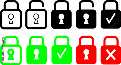lock icon set collection. locked icon symbol unlocked and sign.  lock security icon. open and closed padlock icon