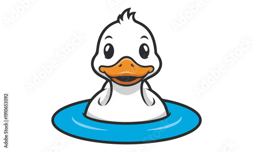 Cartoon Duck Mascot Head Floating in Blue Water Vector Icon