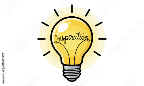 Light bulb with "Inspiration" text, shining idea symbol icon