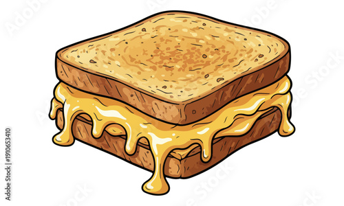 Grilled Cheese Sandwich Illustration with Dripping Melted Cheese