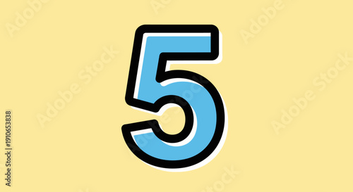 Large blue number five on a yellow background viewed from directly above, numeric symbol, vibrant color, illustration, digital artwork
