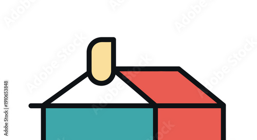 A colorful simple house with smoke coming out of the chimney stands alone
