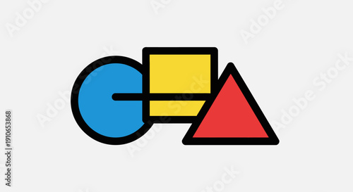 Geometric shapes assemble on a surface in a creative arrangement