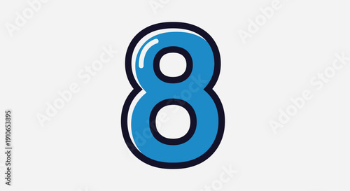 A large blue number eight is prominently displayed on a white background