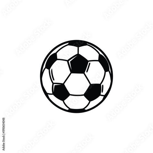 A black and white illustration of a soccer ball on a plain background