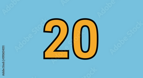 Large Number 20 Displayed on Blue Background with Black Outline