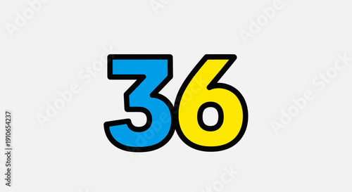 Stylized number thirty-six graphic illustration on a clean background from a straight-on viewpoint