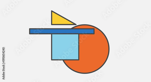 Geometric shapes illustration featuring circle, rectangle, triangle, square, and line in a harmonious composition