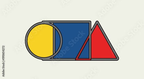 Geometric shapes illustration featuring circle, square, triangle, and abstract composition