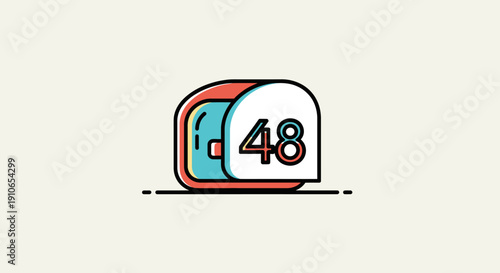 Illustration of a stylized dice with number forty-eight on a simple background from a straightforward viewpoint