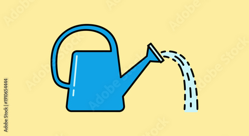 Watering Can Pouring Water Illustration on Yellow Background from Front View