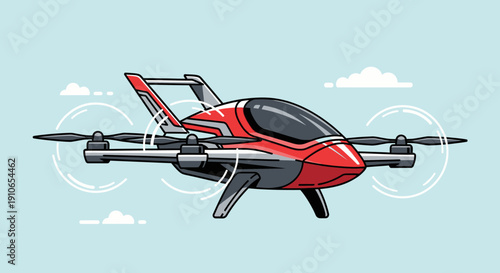 Red Futuristic Drone in Flight