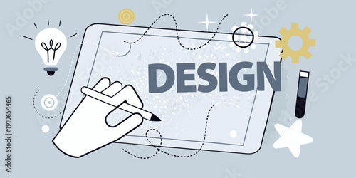 Digital design concept with a hand drawing on a tablet screen