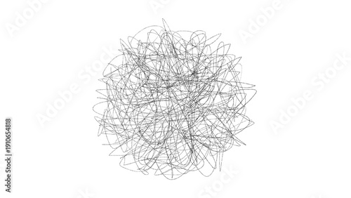 Cuadro en lienzo Abstract minimalist tangled thin black lines sphere isolated on transparent background
