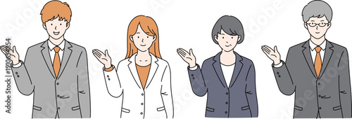 ビジネスパーソン 男女4人セット 案内ポーズ イラスト