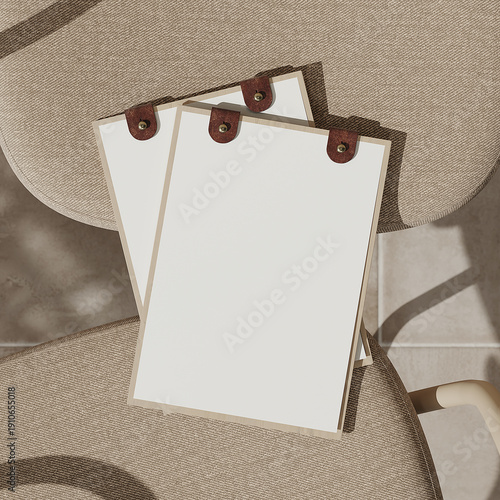 Stacked menu clipboard mockup. 3D rendering
