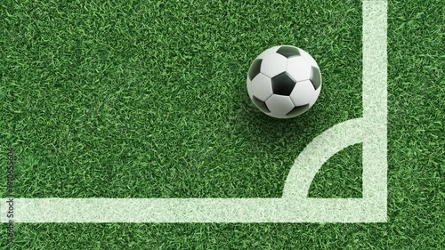 4K soccer field corner background with ball near arc and sideline, alpha channel overlay ready, large copy space for text, sports motion graphics footage