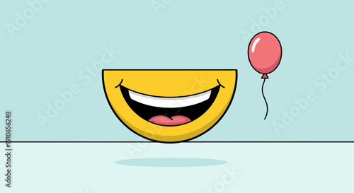 A large smiling emoji face with a balloon.