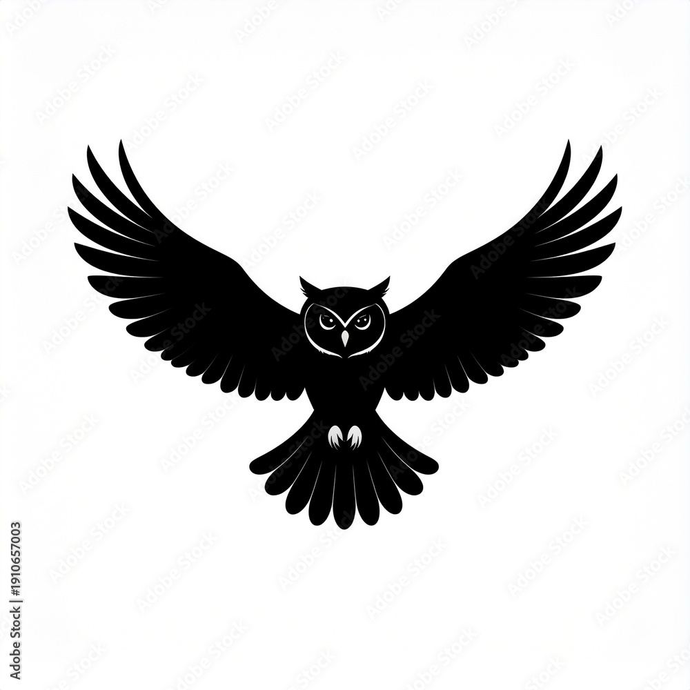 Obraz premium Flying Owl Silhouette Isolated on White