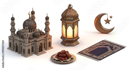 Traditional Cultural 3D Ramadan Icon Set