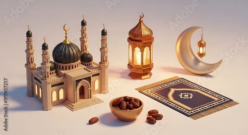 Traditional Cultural 3D Ramadan Icon Set