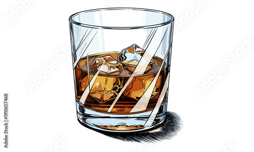 Pop Art Whiskey Glass with Ice Cubes Illustration