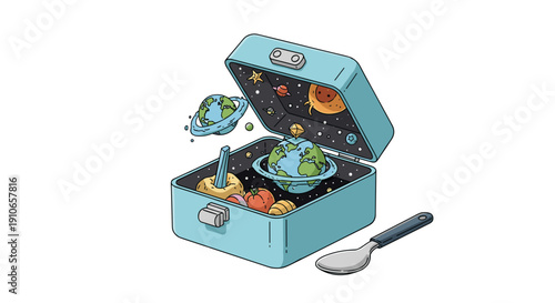 Cosmic Lunchbox Adventure with Planets and Rocket.