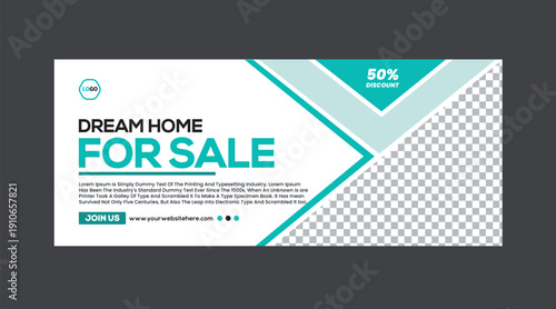 Dream Home For Sale Banner Template with Discount Offer and Checkered Pattern